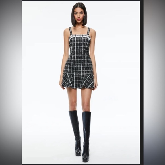 City Triangles XL Blk/Wht Plaid Tweed Fitted with Peplum Hemline Mini Dress-NWT - Picture 3 of 10